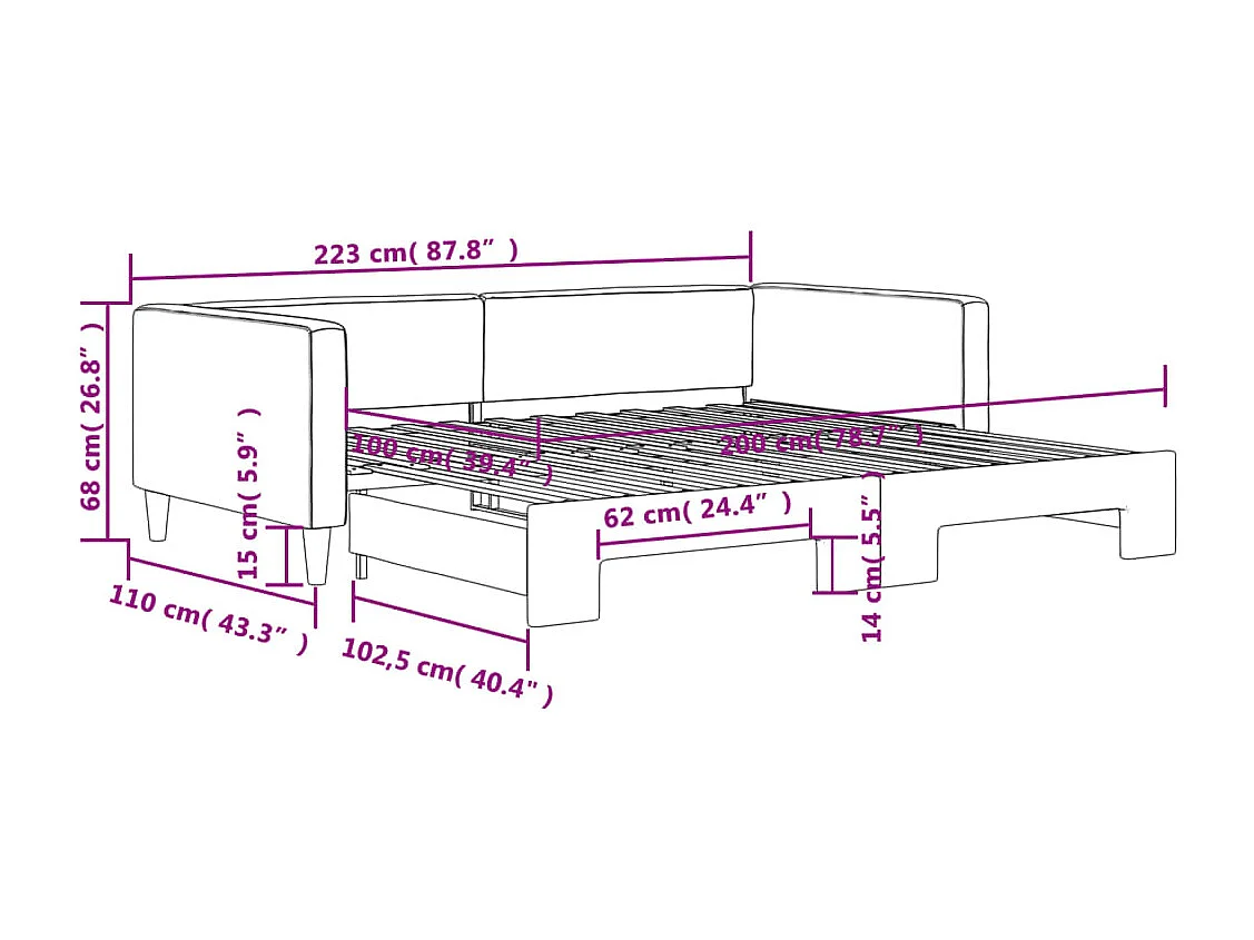Tagesbett Ausziehbar Creme 100x200 cm Stoff
