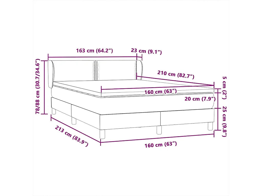 Cama box spring con colchón terciopelo gris oscuro 160x210 cm