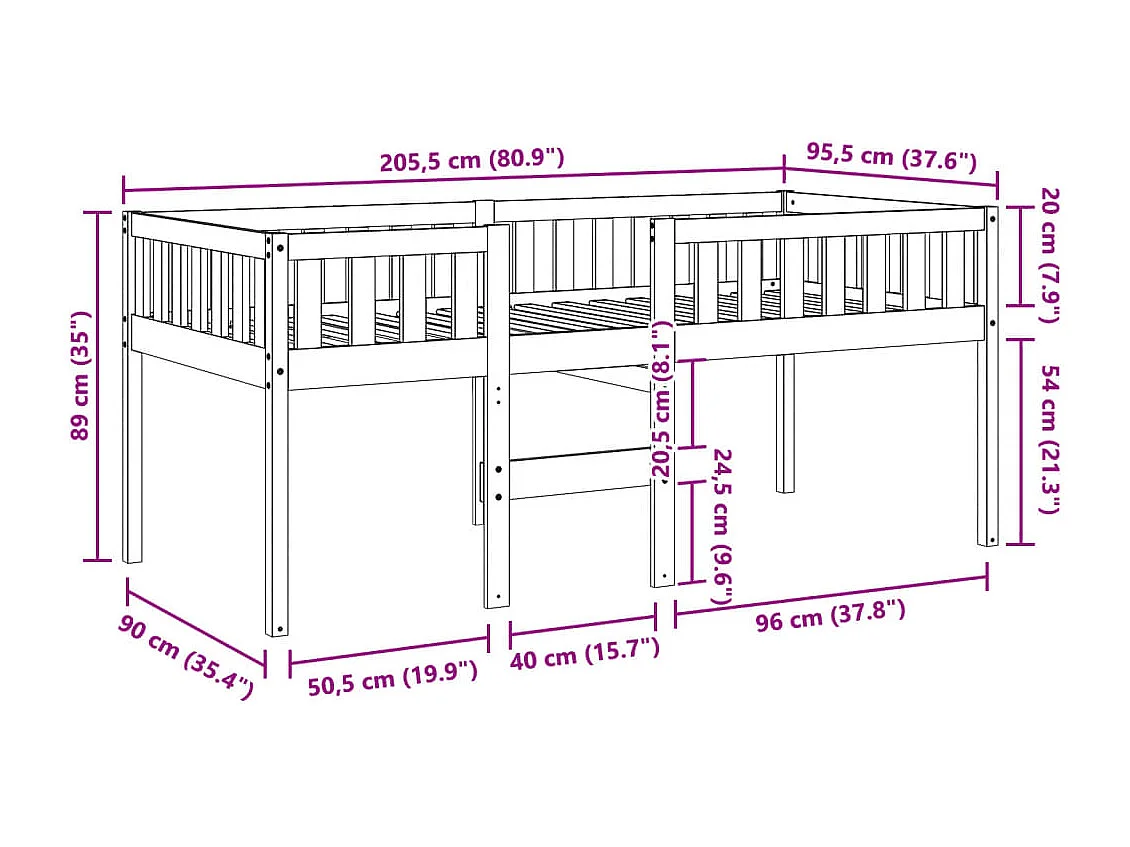 Letto per Bambini senza Materasso Bianco 90x200cm Massello Pino