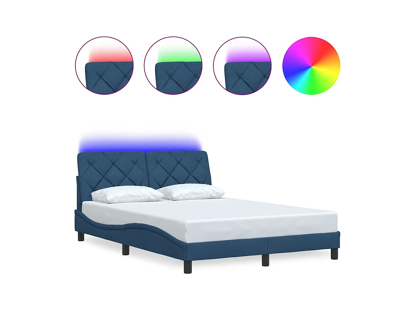 Cadre de lit avec LED sans matelas bleu 140x190 cm tissu