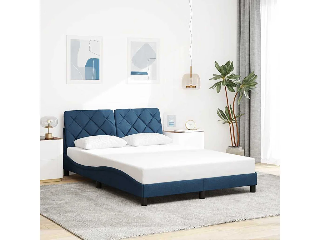 Bettgestell mit LED ohne Matratze Blau 140x190 cm Stoff