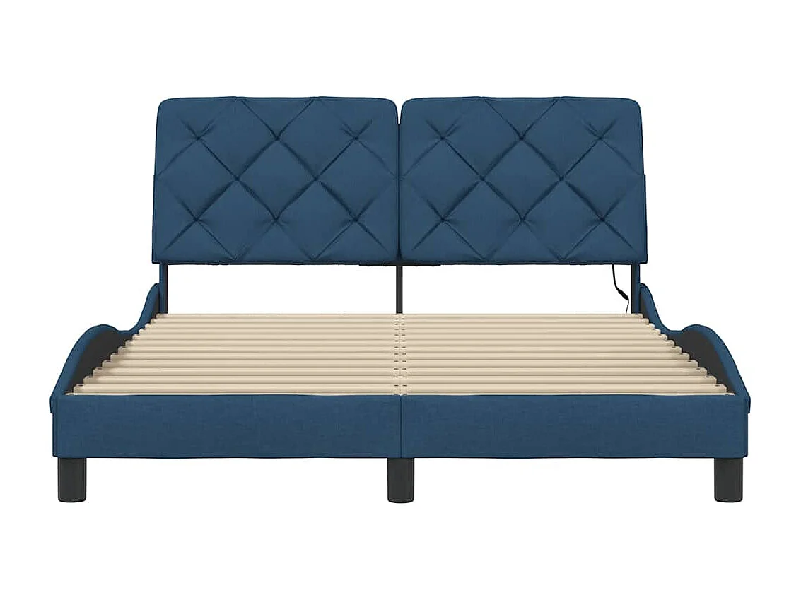 Bettgestell mit LED ohne Matratze Blau 140x190 cm Stoff