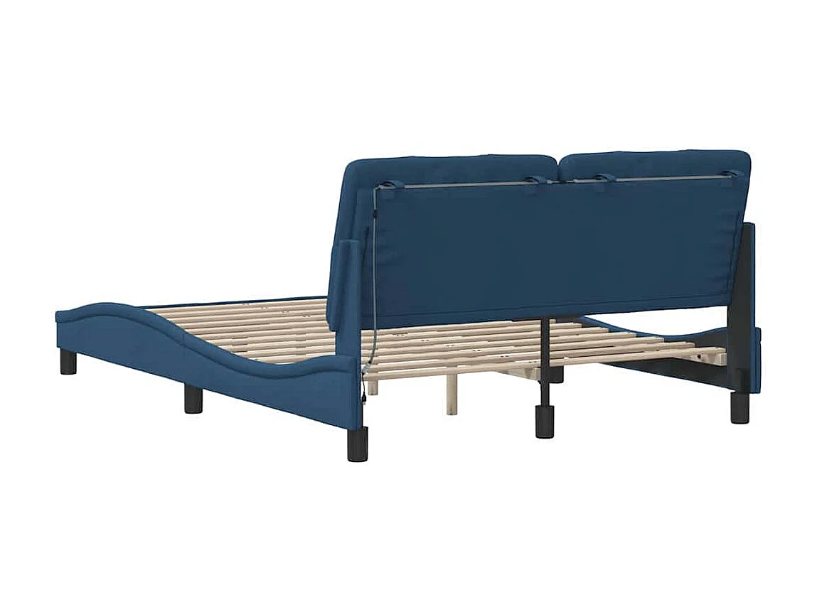 Bettgestell mit LED ohne Matratze Blau 140x190 cm Stoff