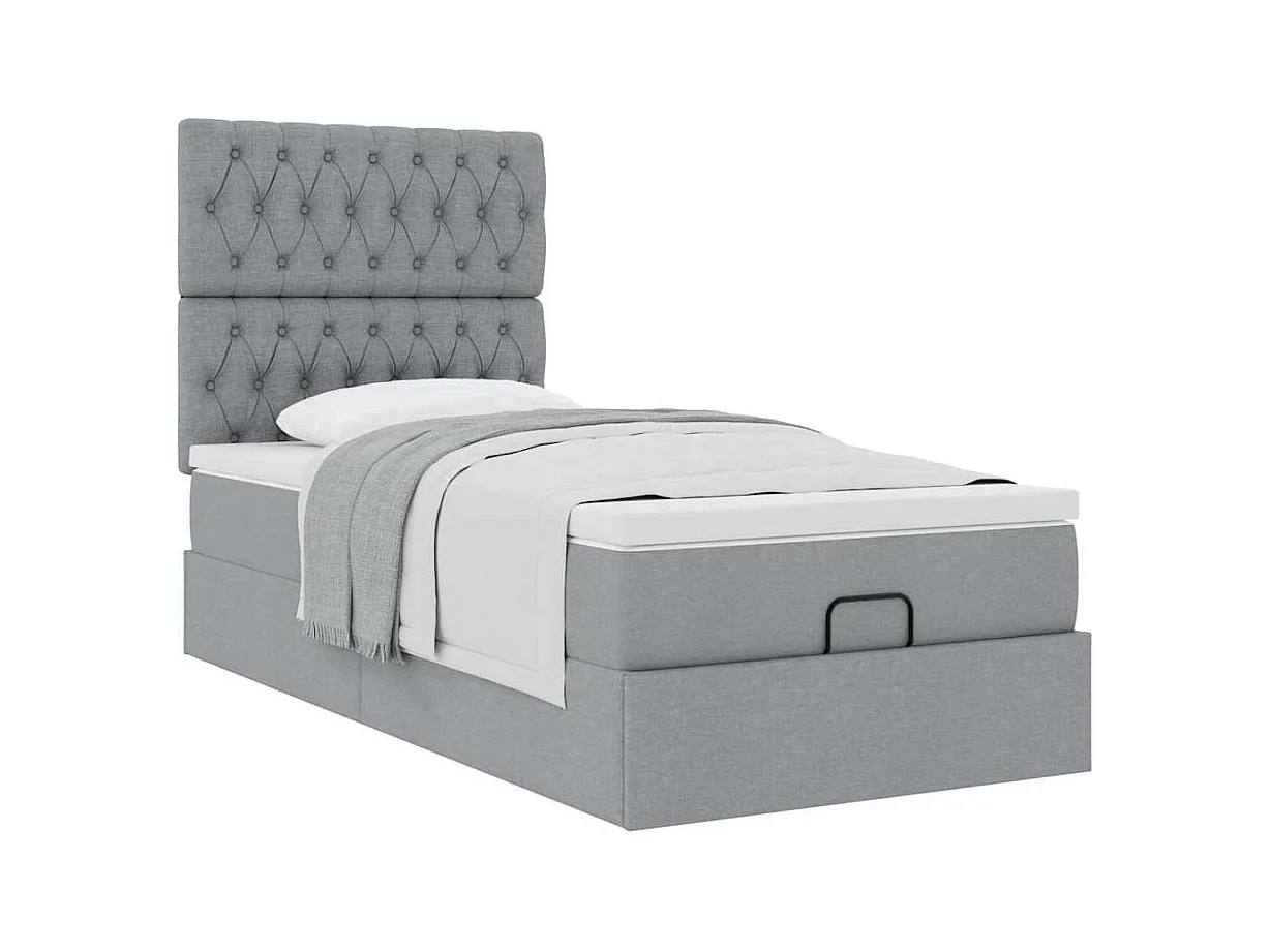 Pouf Letto con Materasso Grigio Chiaro 90x200 cm in Tessuto