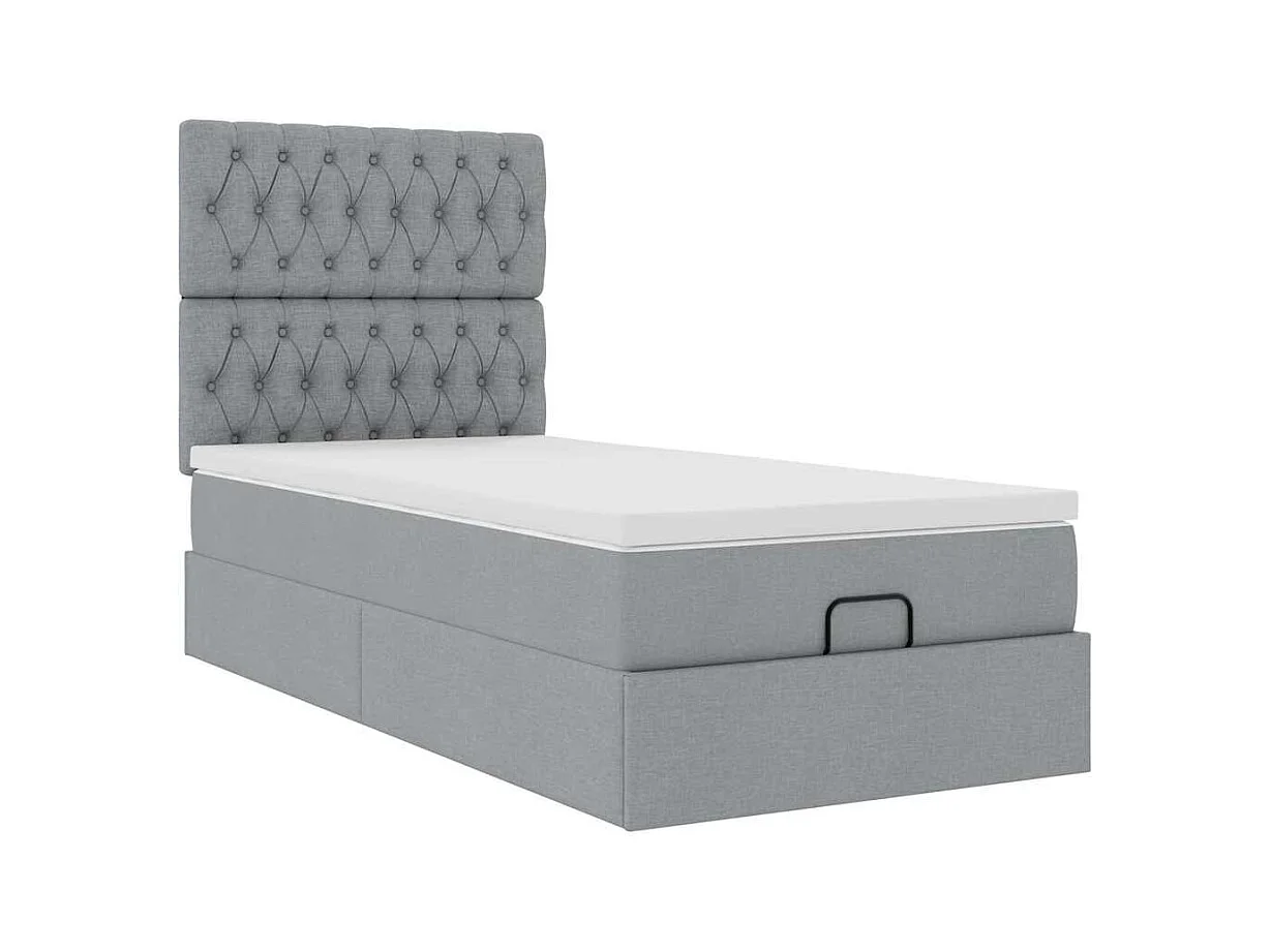 Pouf Letto con Materasso Grigio Chiaro 90x200 cm in Tessuto