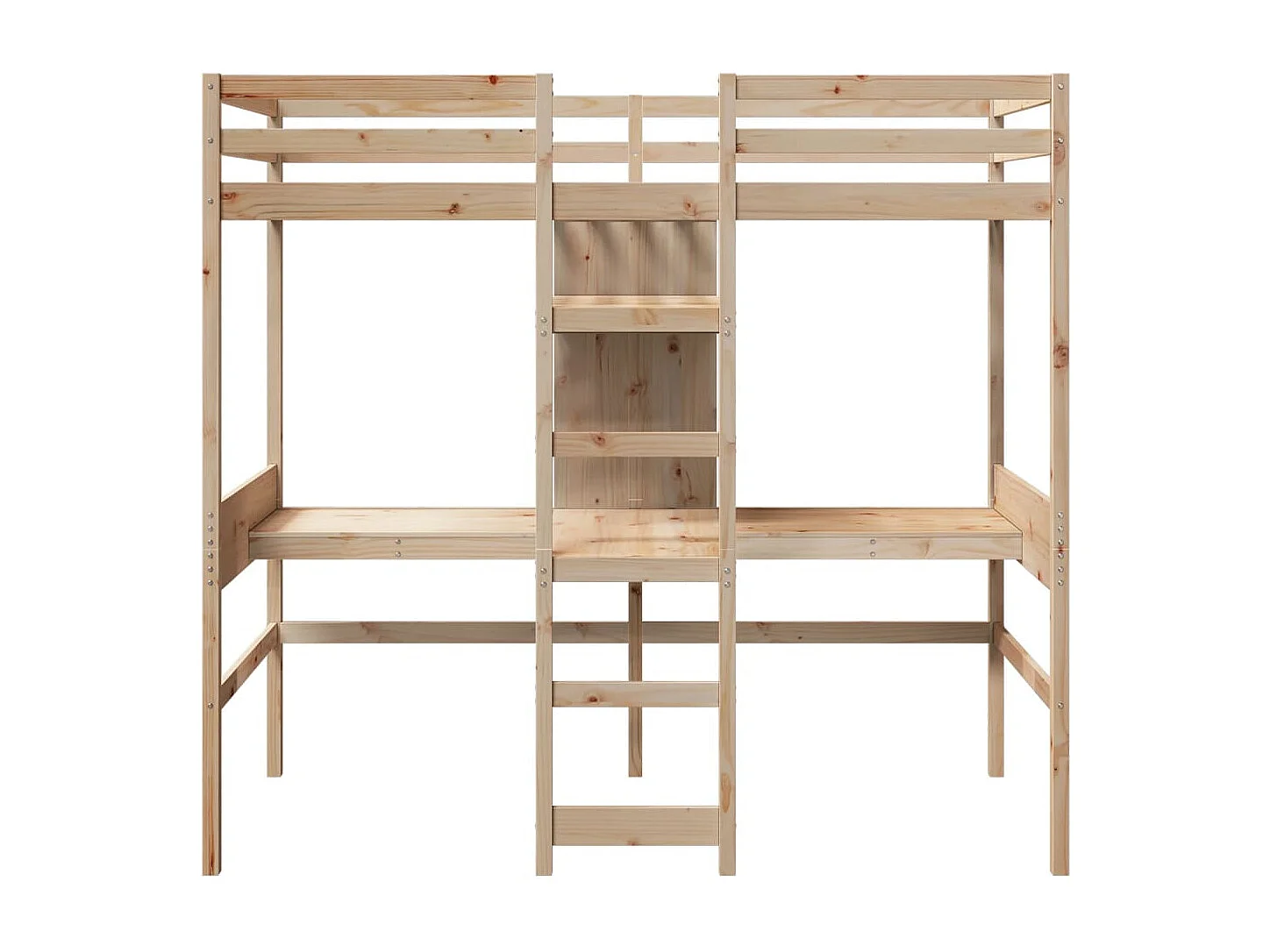 Cama alta com secretárias e prateleiras 90x200 cm pinho maciço