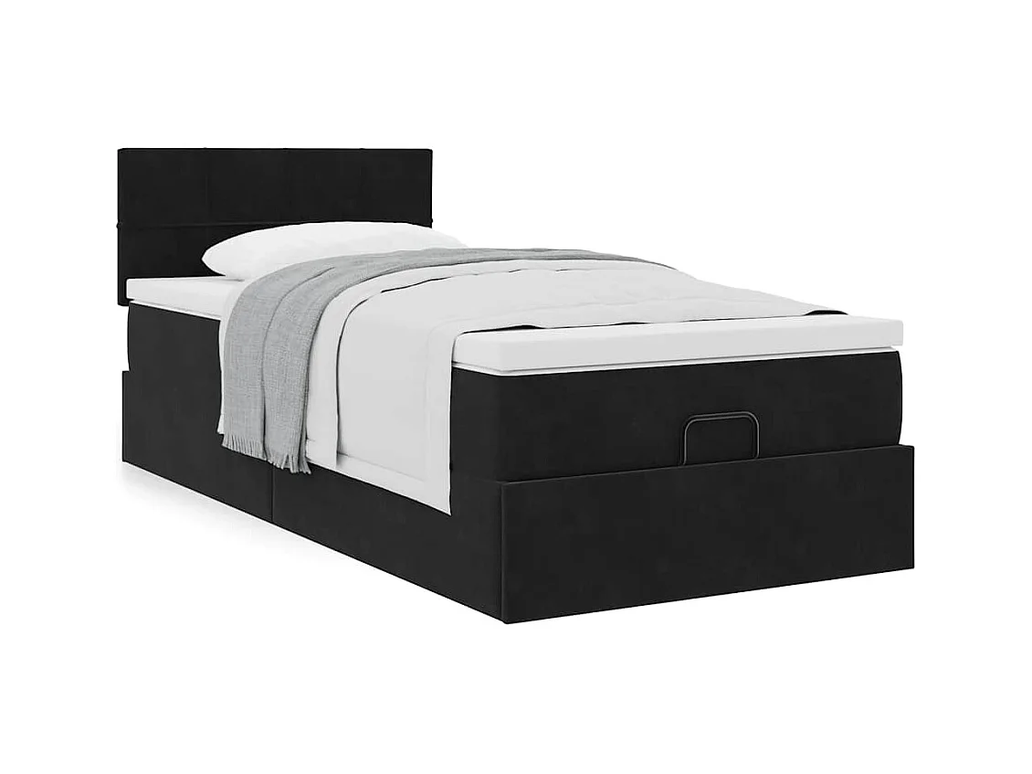 Ottoman bed met matras 90x200cm fluweel zwart