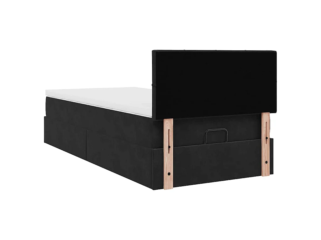 Estructura cama otomana colchón terciopelo negro 90x200 cm