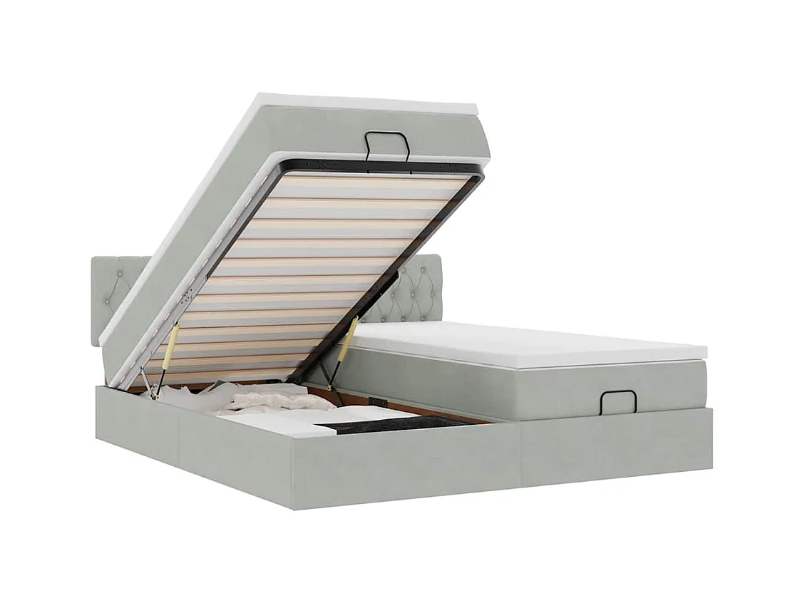 Ottoman-Bett mit Matratzen Hellgrau 180x200 cm Samt