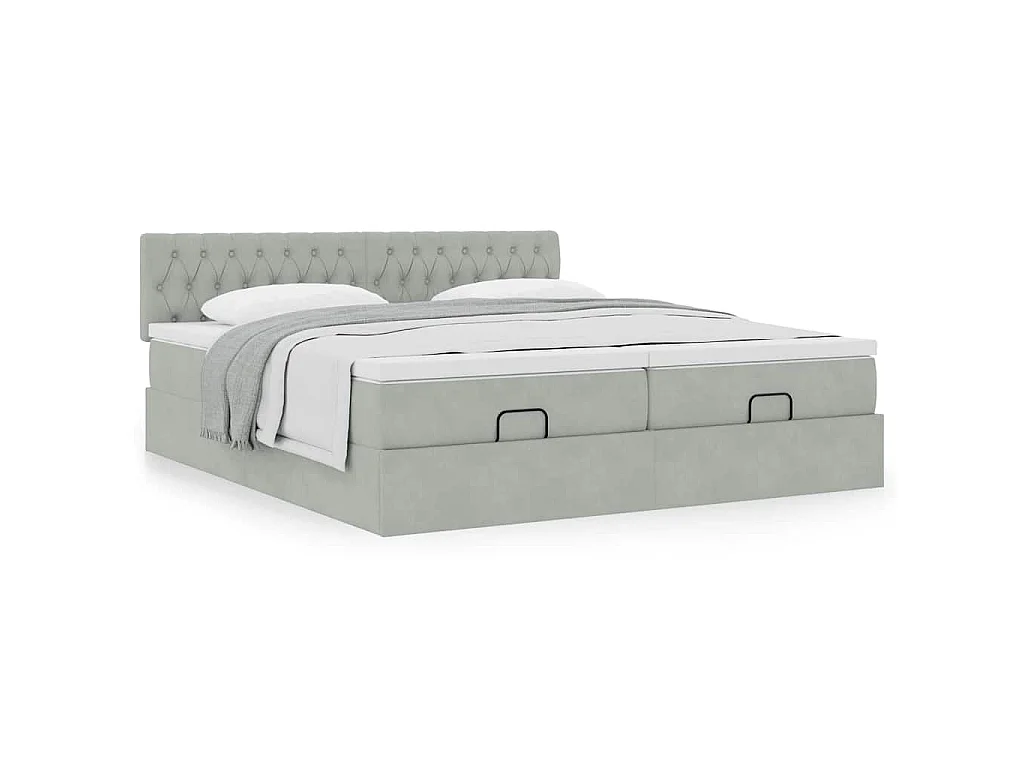 Ottoman bed met matrassen 180x200cm fluweel lichtgrijs