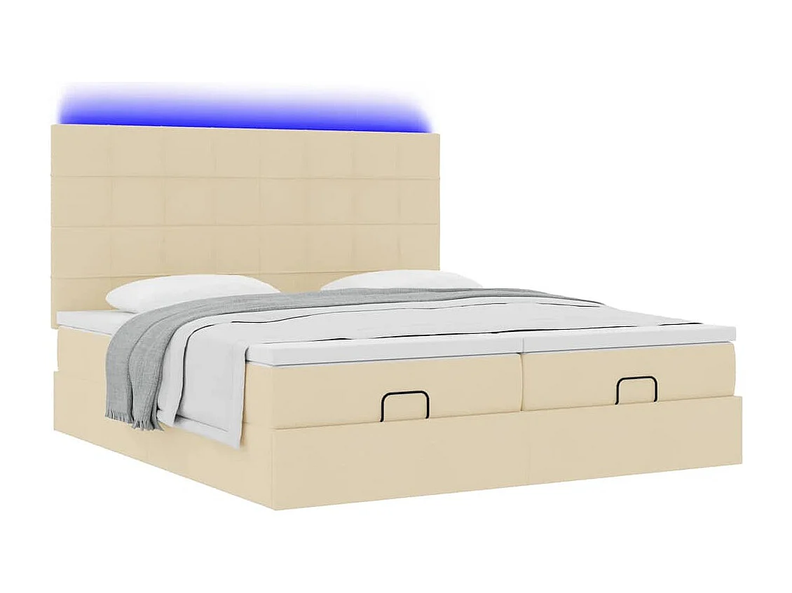 Cadre de lit ottoman avec matelas crème 180x200 cm tissu