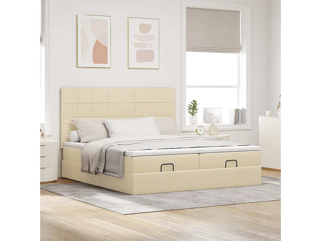 Estrutura de cama otomana com colchões tecido creme 180x200cm