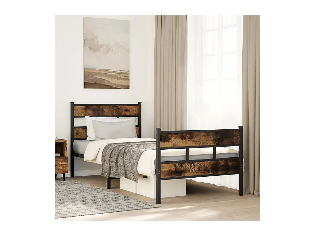 Cadre de lit en métal sans matelas chêne fumé 90x200 cm