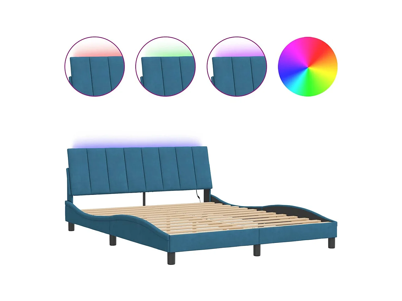 Bedframe met LED zonder matras "Hanko"  fluweel blauw 160x200 cm