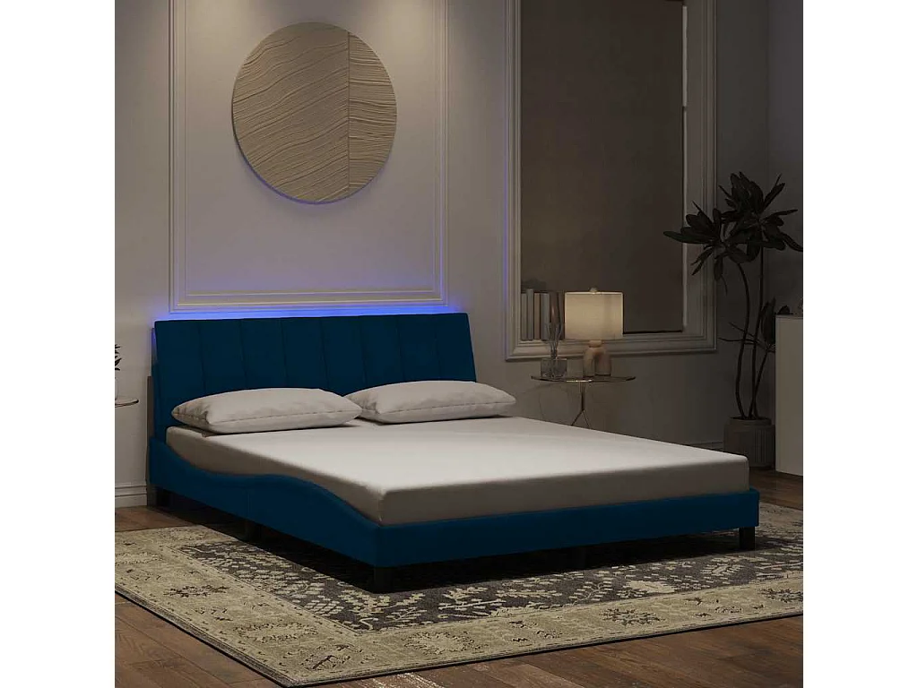 Giroletto con LED senza Materasso Hanko Blu 160x200 cm in Velluto