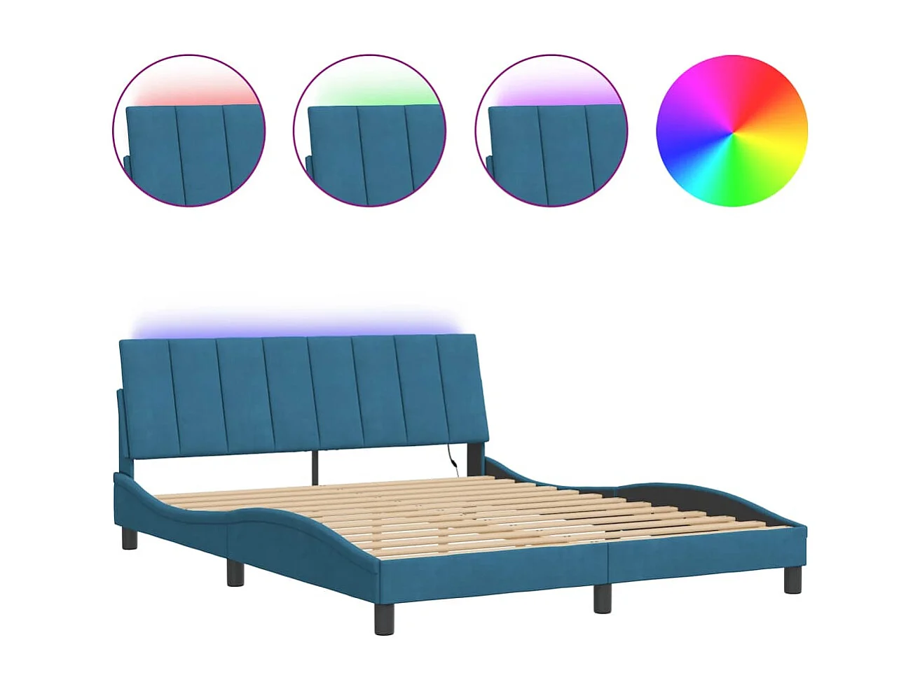 Giroletto con LED senza Materasso Hanko Blu 160x200 cm in Velluto