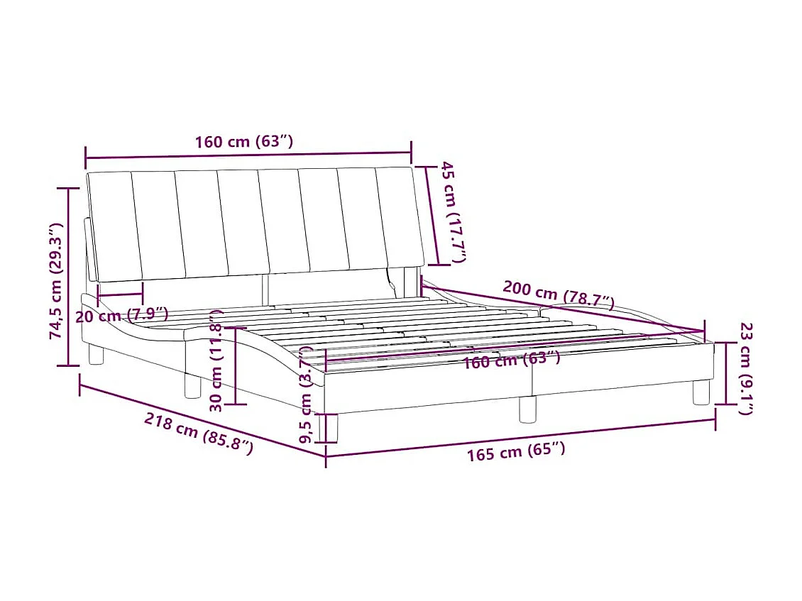 Giroletto con LED senza Materasso Hanko Blu 160x200 cm in Velluto