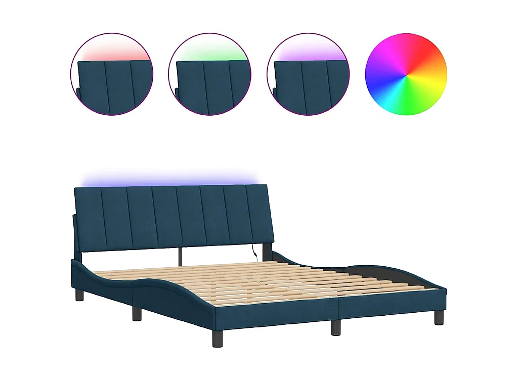Giroletto con LED senza Materasso Hanko Blu 160x200 cm in Velluto
