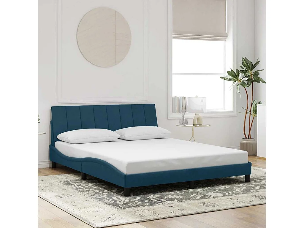 Bedframe met LED zonder matras "Hanko" fluweel blauw 160x200 cm