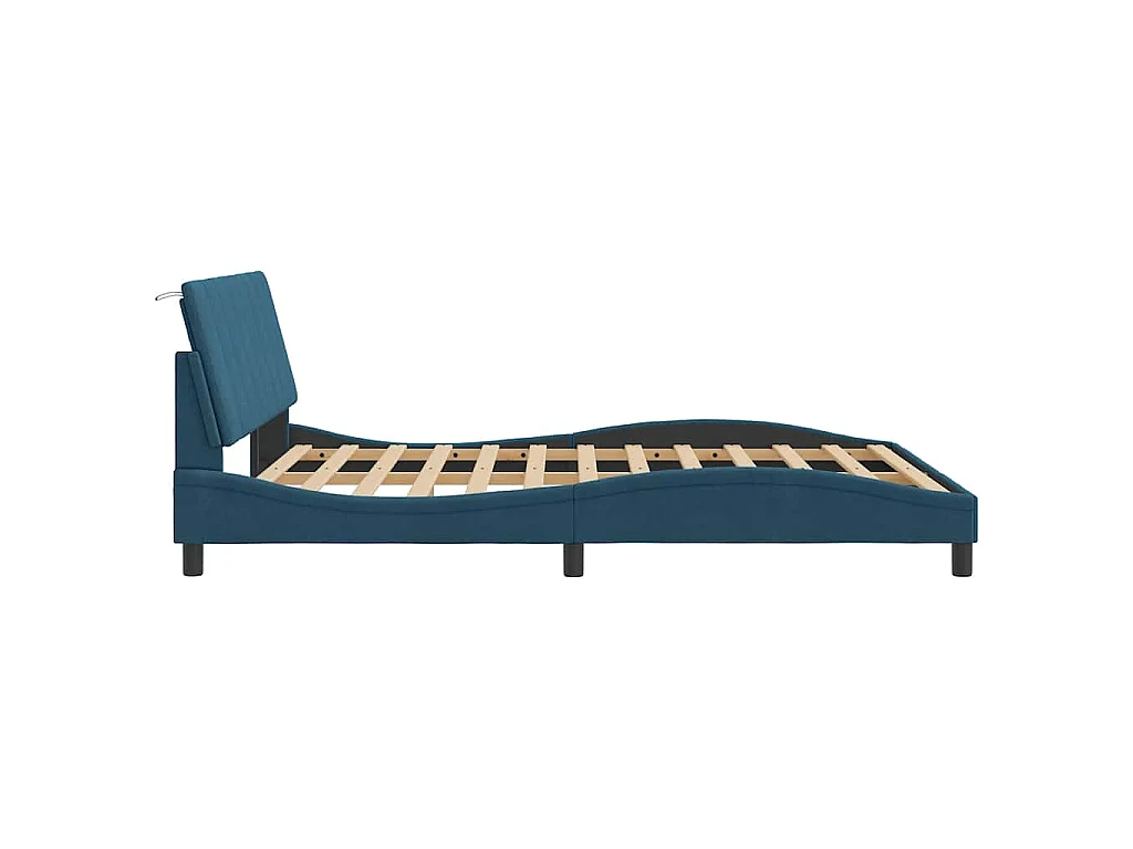 Bedframe met LED zonder matras "Hanko" fluweel blauw 160x200 cm