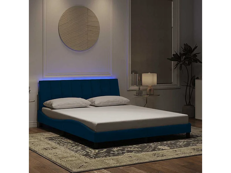 Giroletto con LED senza Materasso Hanko Blu 160x200 cm in Velluto