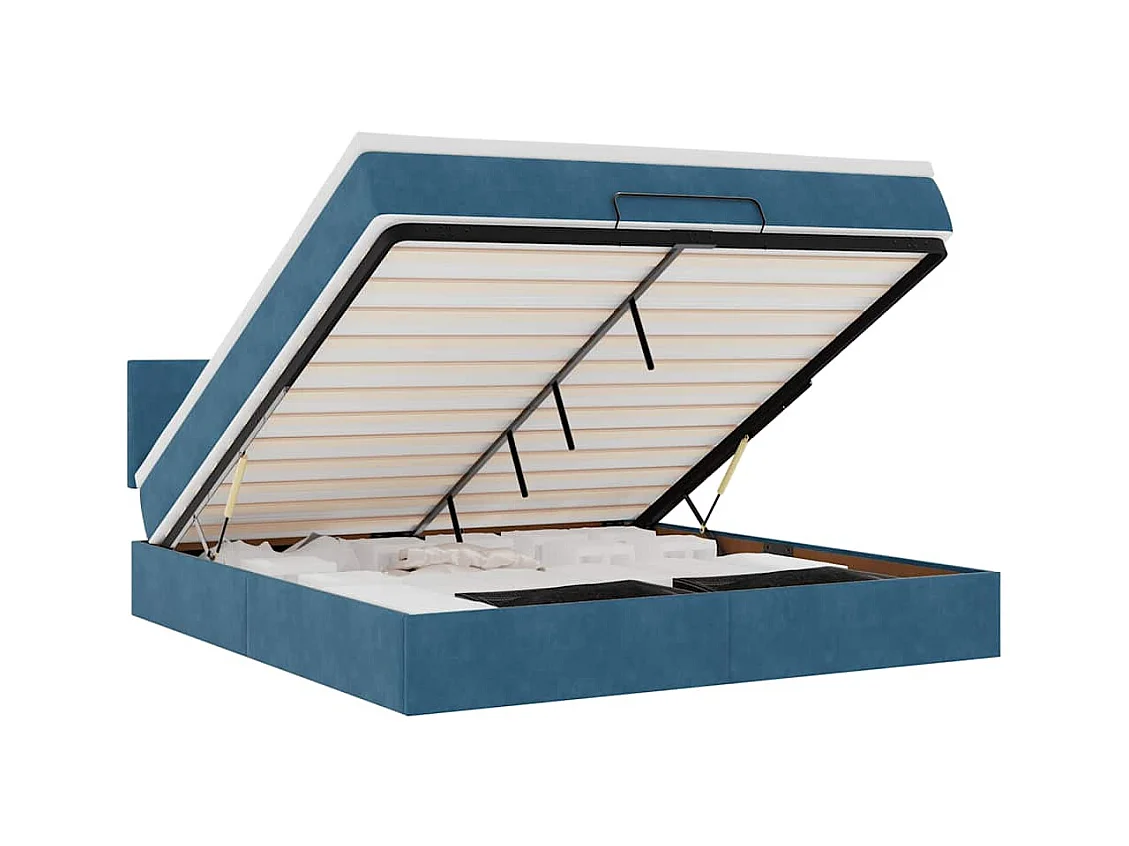 Cadre de lit ottoman avec matelas bleu foncé 160x200 cm velours