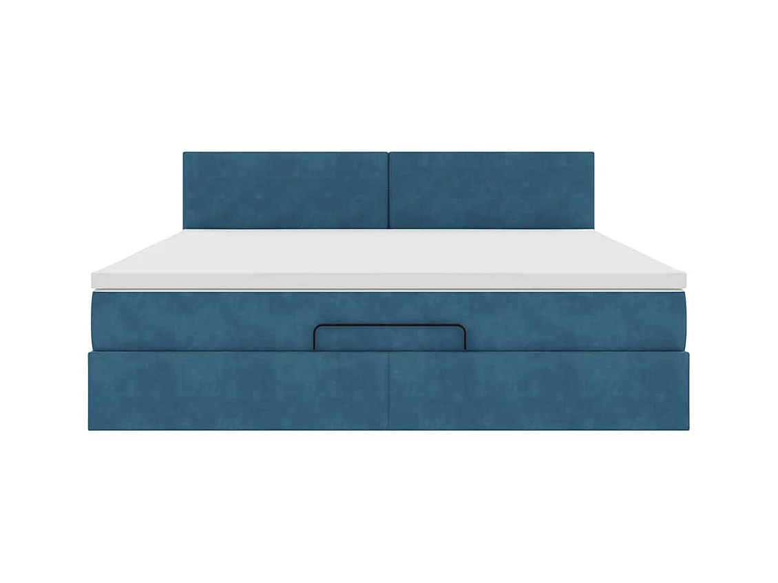 Cadre de lit ottoman avec matelas bleu foncé 160x200 cm velours