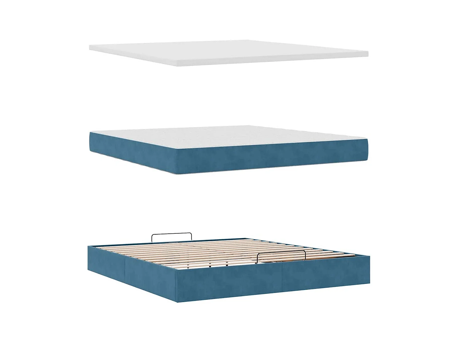 Cadre de lit ottoman avec matelas bleu foncé 160x200 cm velours
