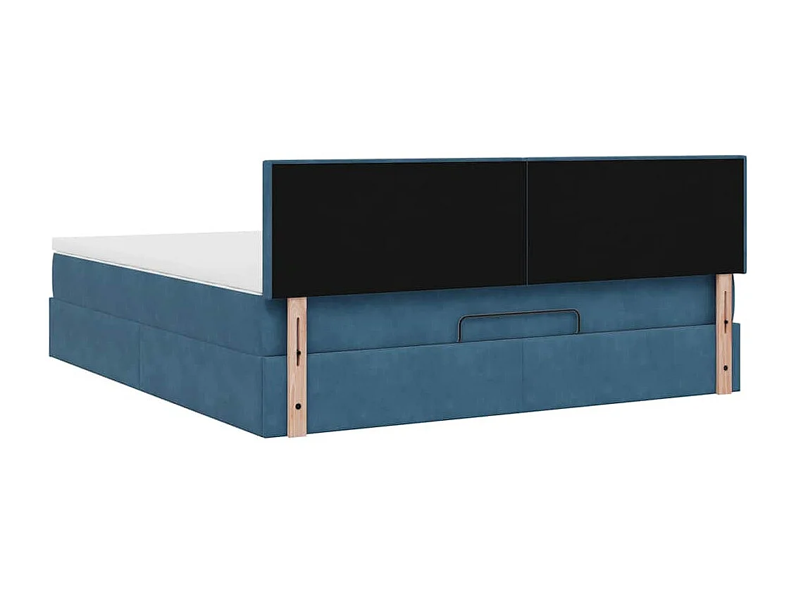 Cadre de lit ottoman avec matelas bleu foncé 160x200 cm velours