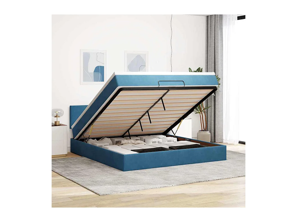 Struttura Letto Pouf con Materasso 160x200 cm in Velluto
