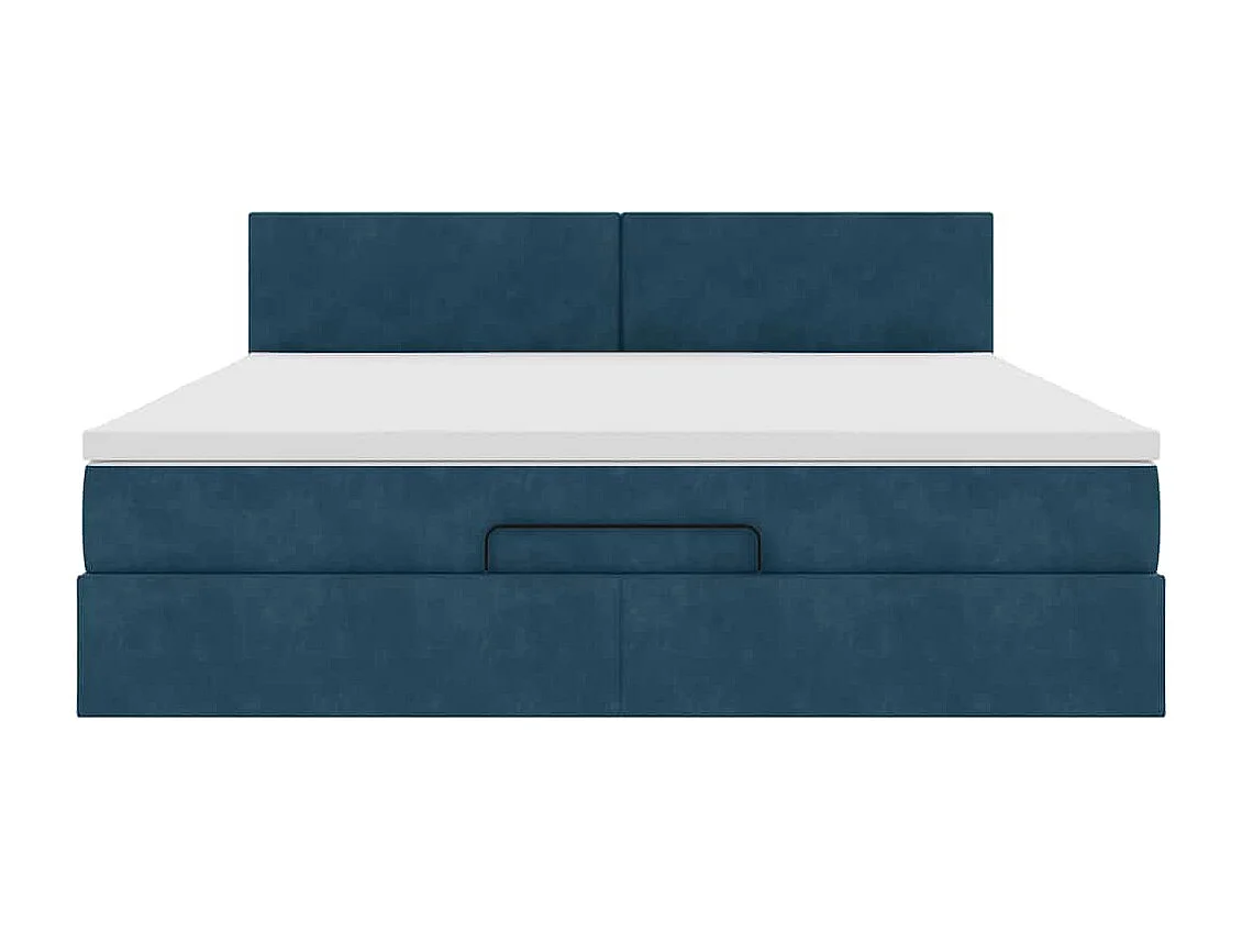 Cadre de lit ottoman avec matelas bleu foncé 160x200 cm velours
