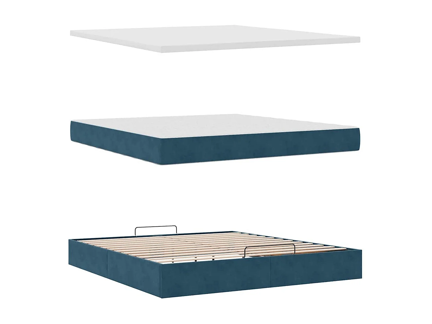 Cadre de lit ottoman avec matelas bleu foncé 160x200 cm velours