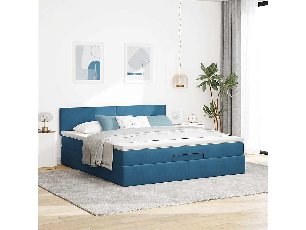 Struttura Letto Pouf con Materasso 160x200 cm in Velluto
