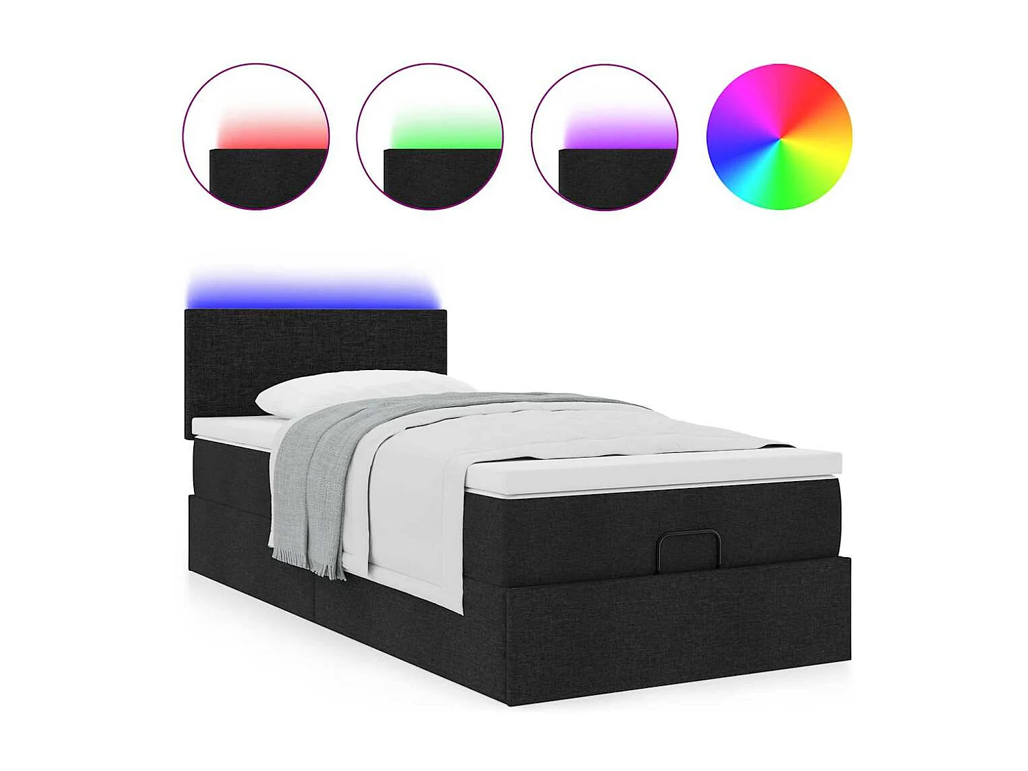 Lit ottoman avec matelas noir 90x200 cm tissu
