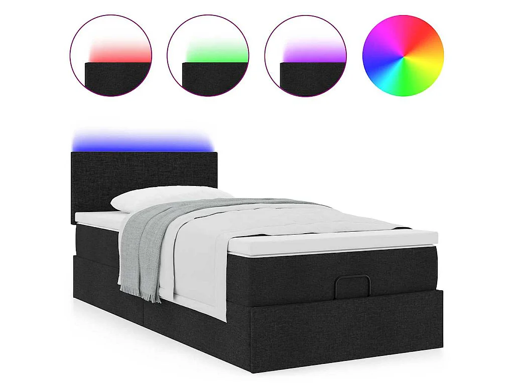 Pouf Letto con Materasso Nero 90x200 cm in Tessuto