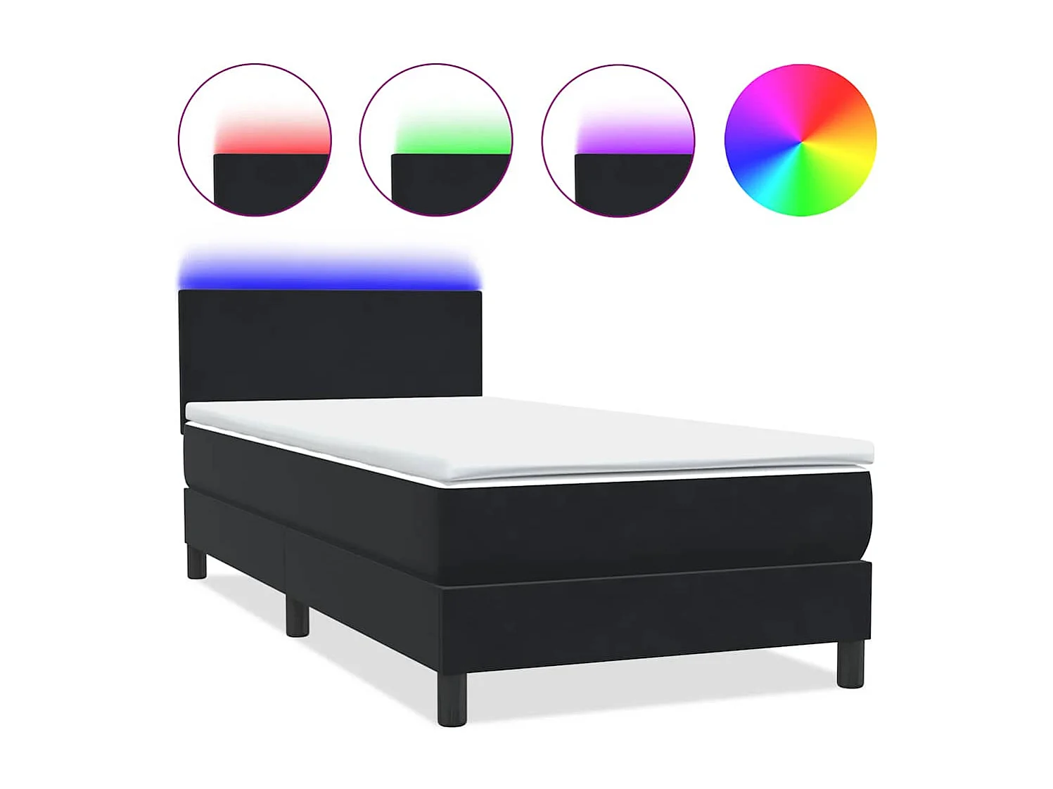 Letto a Molle con Materasso e LED Nero 90x210 cm in Velluto