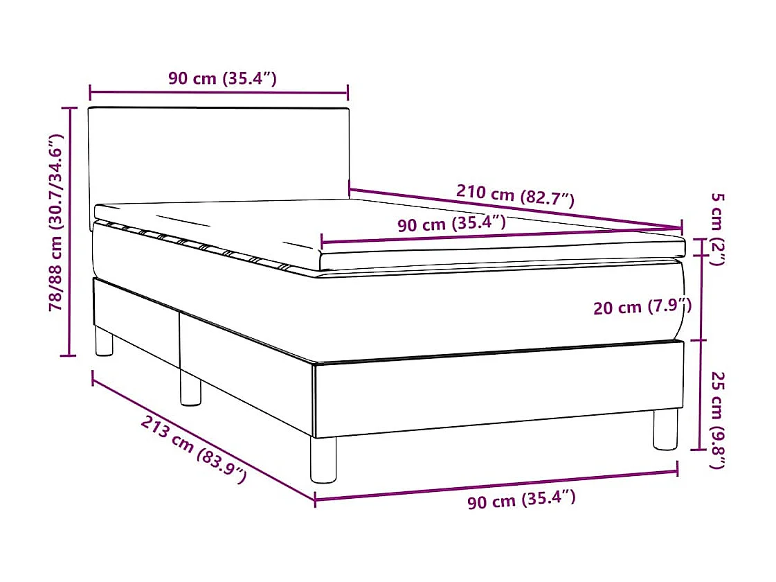 Letto a Molle con Materasso e LED Nero 90x210 cm in Velluto