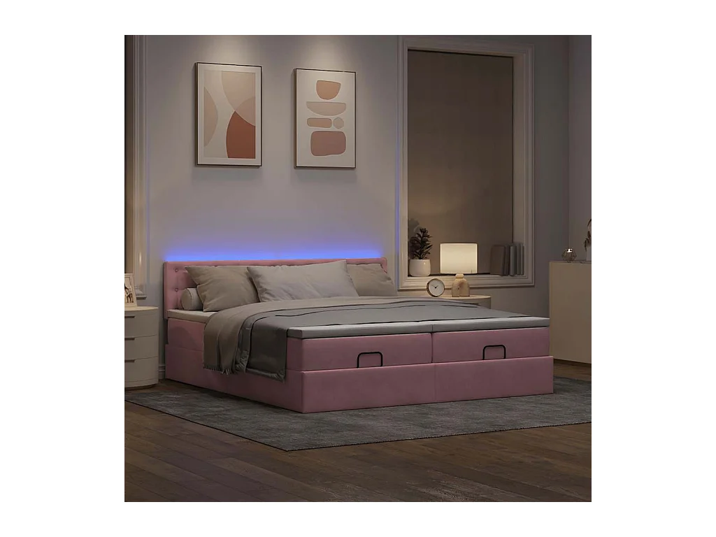Ottoman-Bett mit Matratzen & LEDs Rosa 180x200 cm Samt