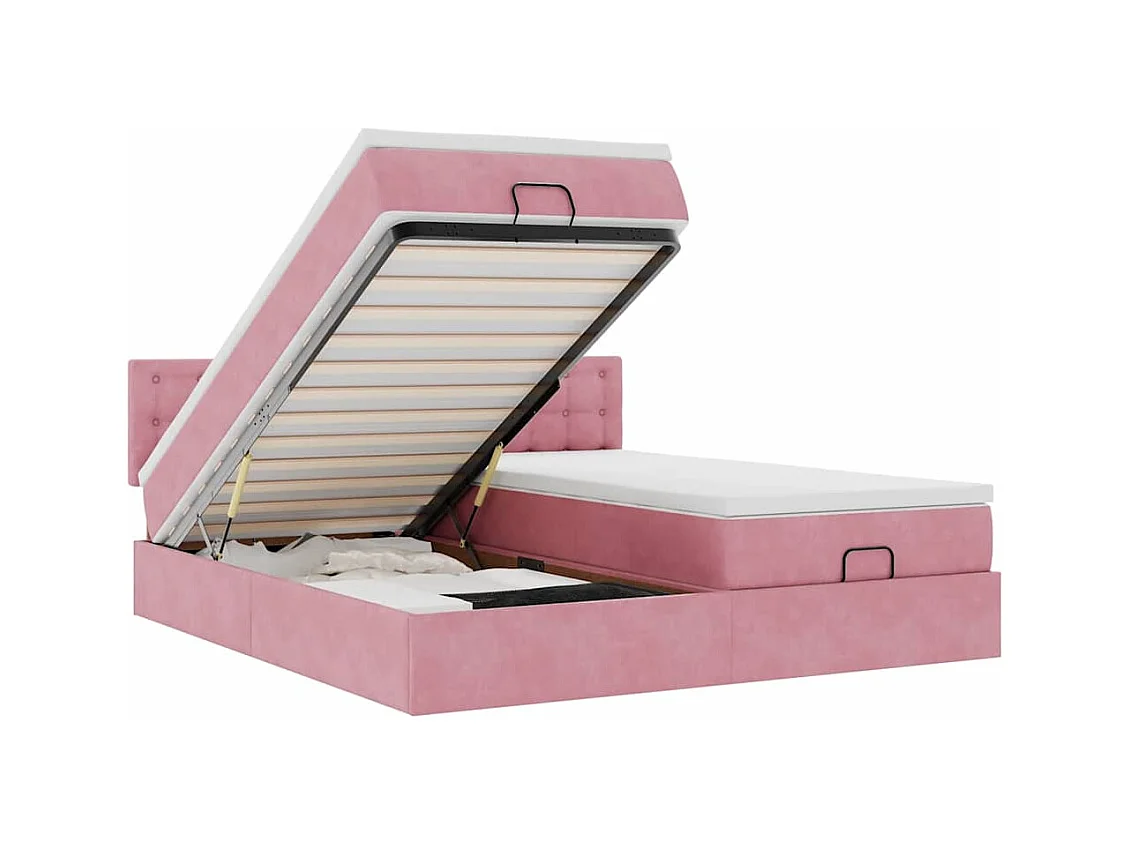 Ottoman-Bett mit Matratzen & LEDs Rosa 180x200 cm Samt