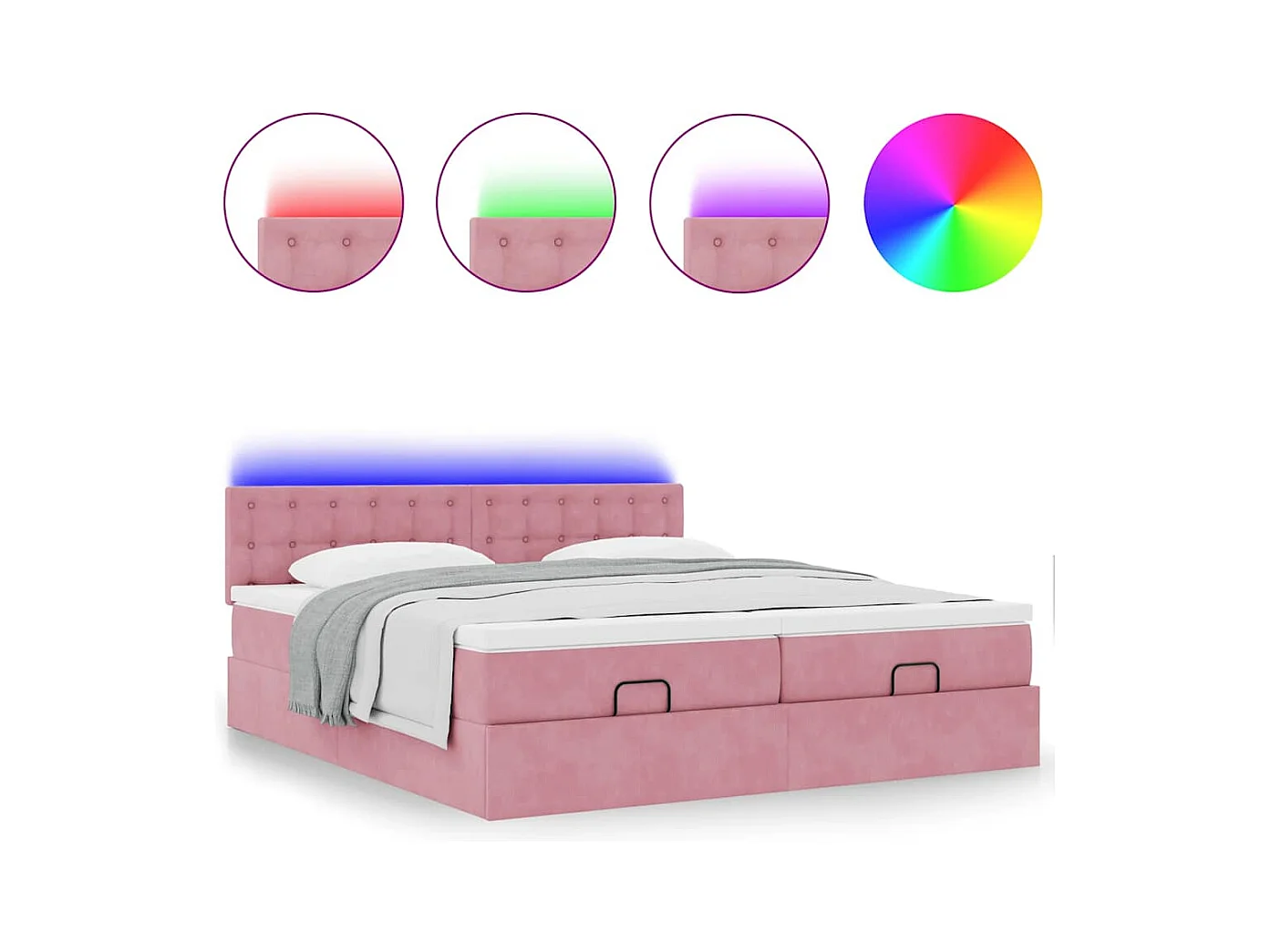 Ottoman-Bett mit Matratzen & LEDs Rosa 180x200 cm Samt