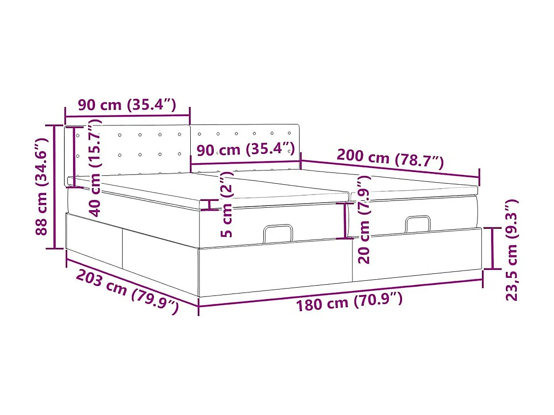 Estrutura de cama otomana com colchões 180x200 cm veludo rosa