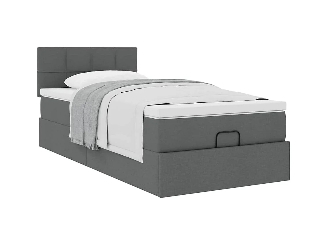 Cadre de lit ottoman avec matelas gris foncé 90x190 cm tissu