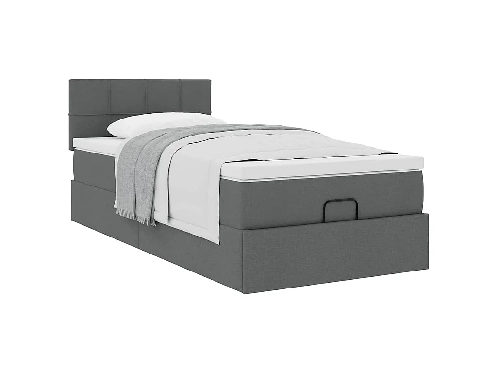 Cadre de lit ottoman avec matelas gris foncé 90x190 cm tissu