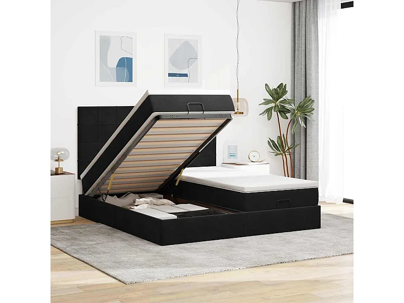 Cadre de lit ottoman avec matelas noir 160x200 cm velours