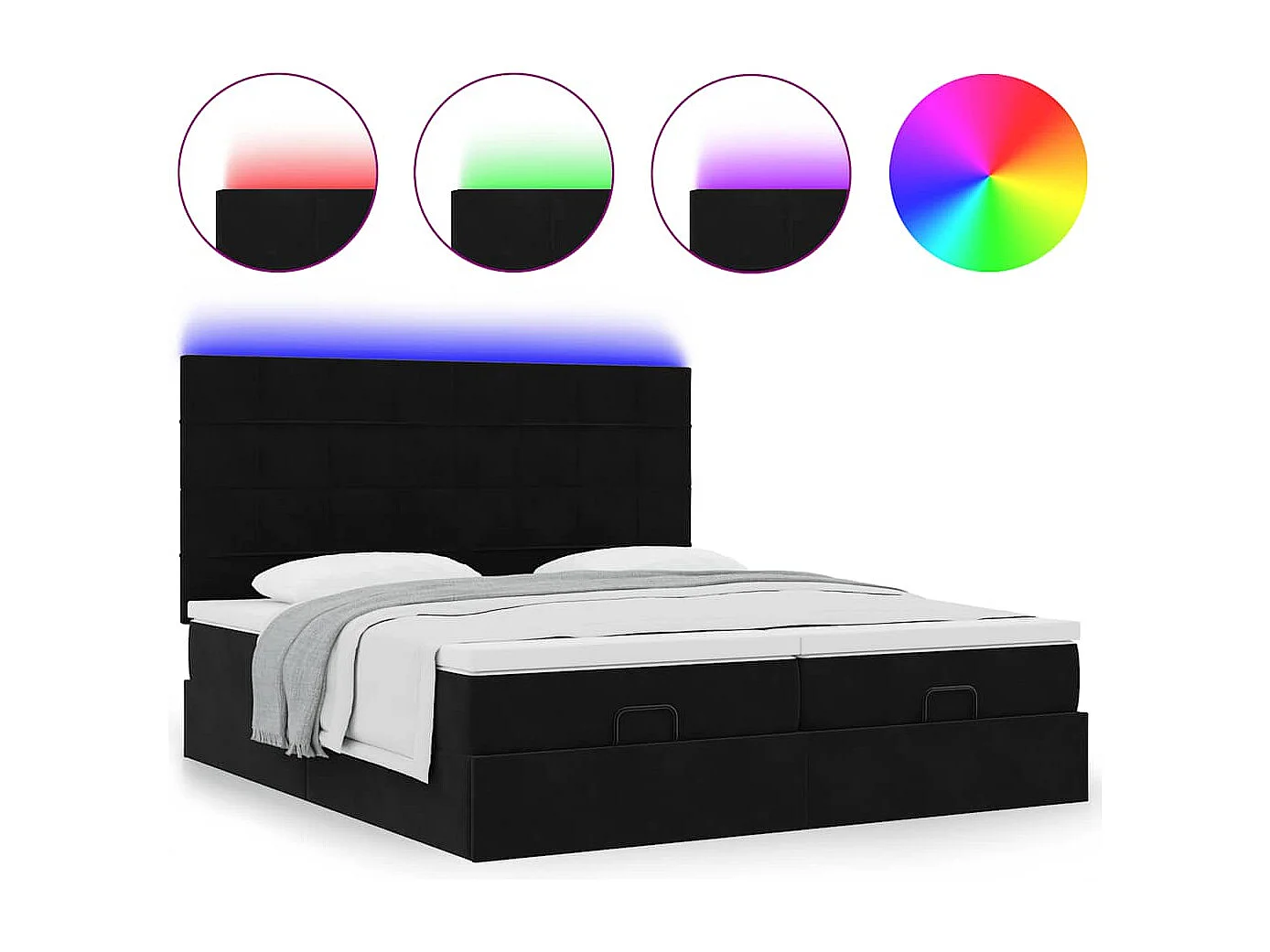 Estructura de cama otomana colchones terciopelo negra 160x200cm