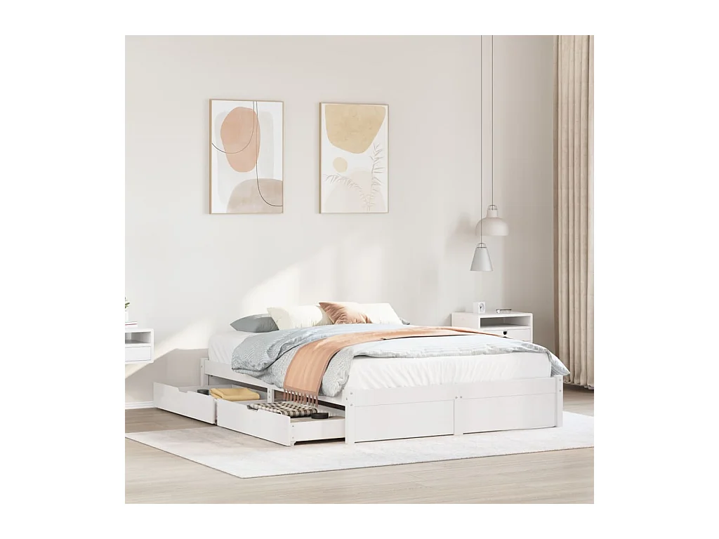 Cadre de lit sans matelas blanc 160x200 cm bois de pin massif