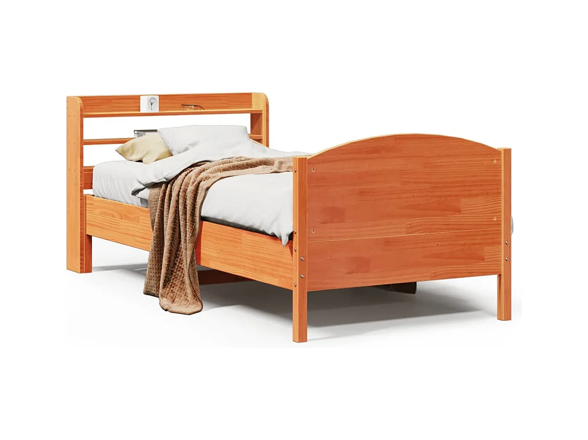 Cadre de lit sans matelas cire marron 100x200cm bois pin massif