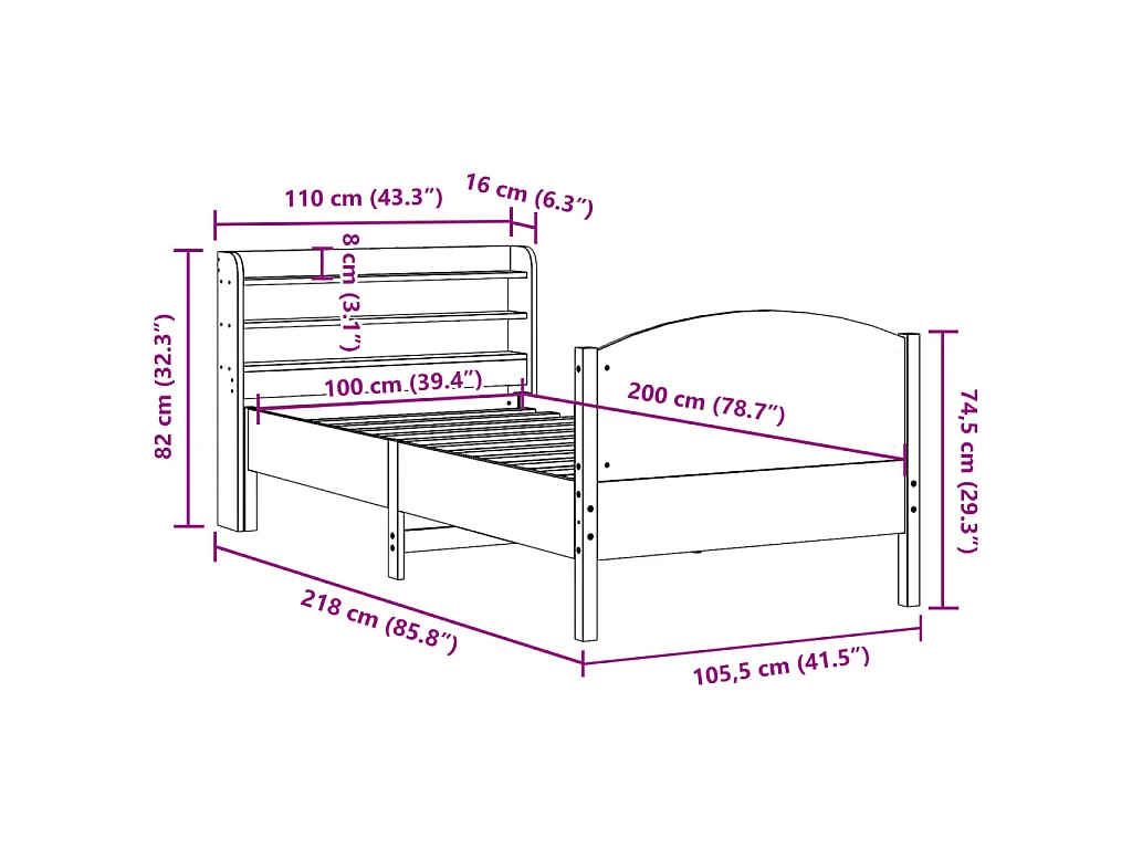 Letto senza Materasso Marrone Cera 100x200 cm in Legno di Pino