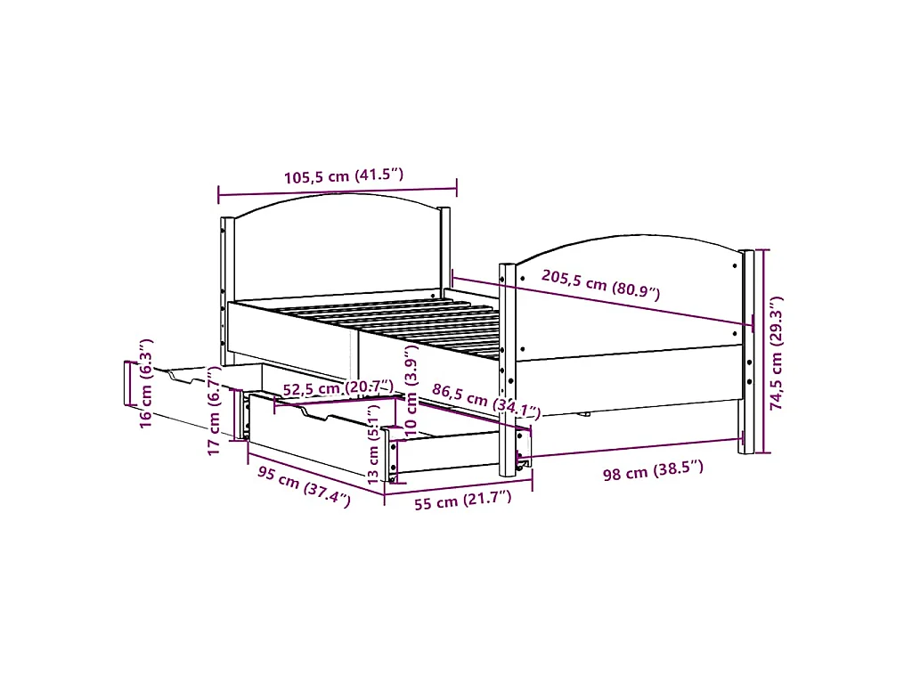 Massivholzbett ohne Matratze Weiß 100x200 cm Kiefernholz