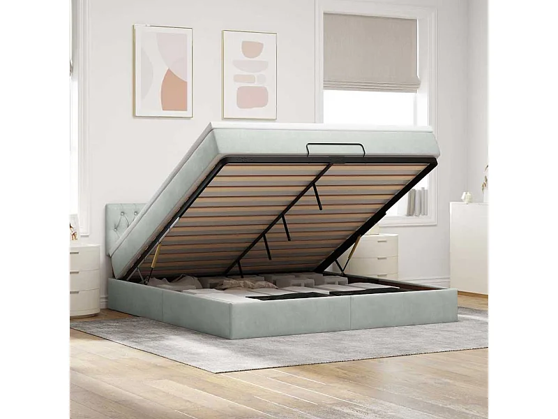 Estrutura de cama otomana com colchão 180x200 cm cinzento claro